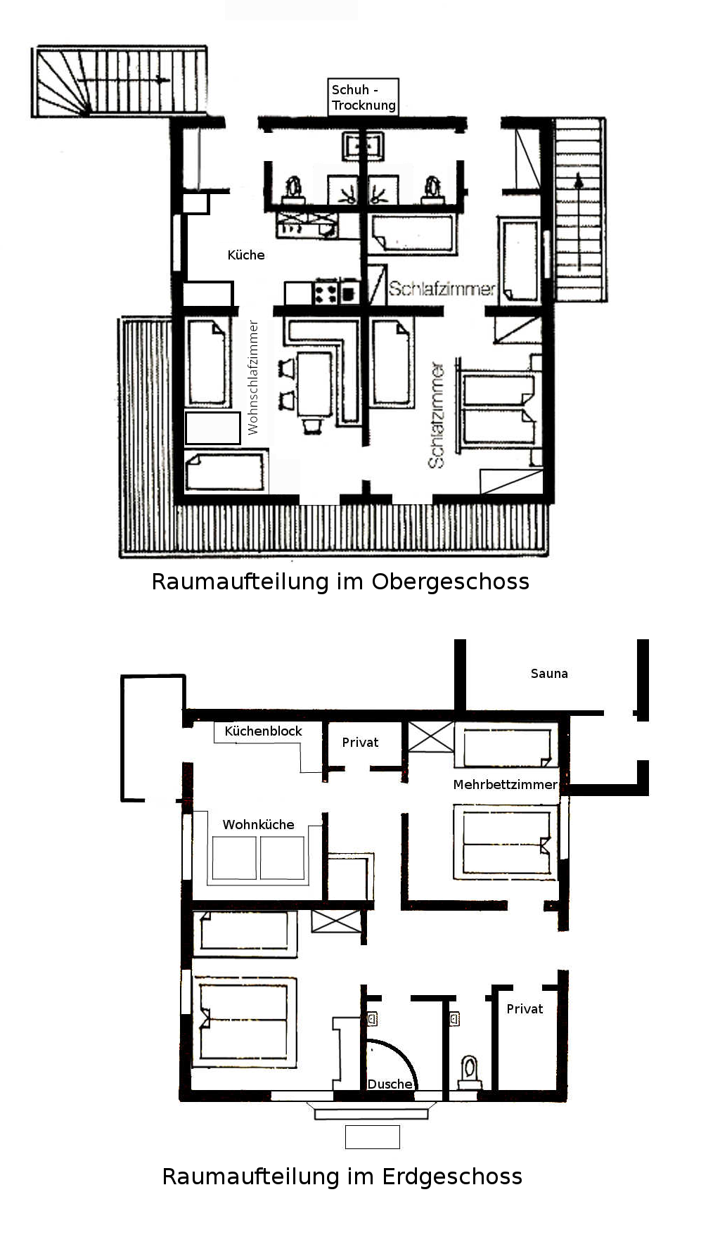 Raumaufteilung des Ferienhauses Anderles-Alm